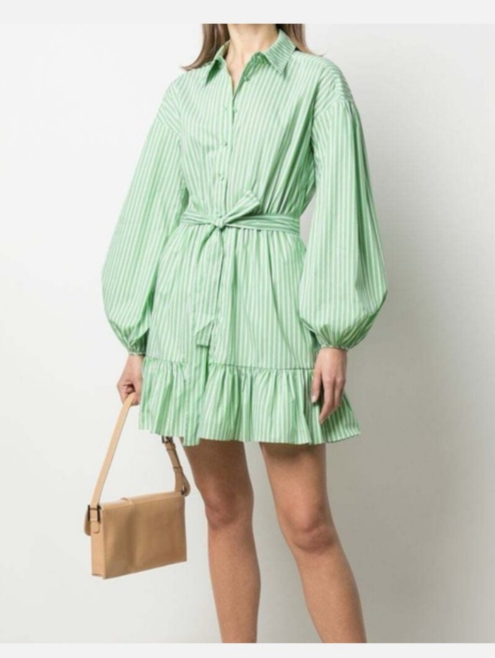 Cinq a Sept Kelly Striped Shirt Dress Long Sleeve 100% cotton Green White SZ 10
